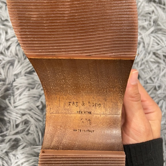 NEW • Rag & Bone • Hester Wedge Wooden Heels Ivory White Brown 9.5 Studded - Picture 7 of 8